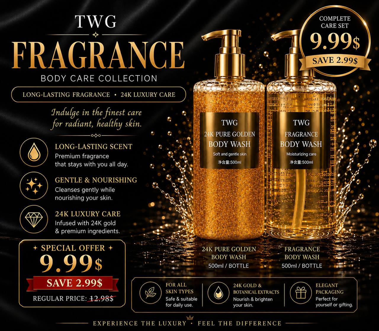 TWG body care set: 24k body wash and fragrance body wash